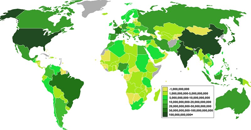 Graphik: Weltlebensmittelproduktion in US-Dollar pro Land, und Trockenheit